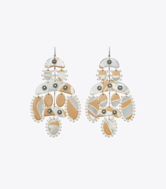 Boucles d&rsquo;oreilles chandelier abstraites avec perles