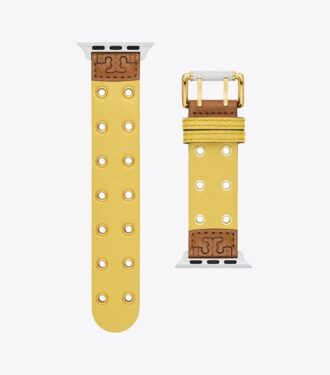 Bracelet à double rivets pour Apple Watch®, cuir jaune