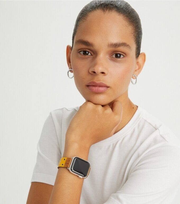 Bracelet à double rivets pour Apple Watch®, cuir jaune Bracelet à double rivets pour Apple Watch®, cuir jaune