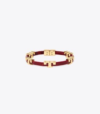 Bracelet empilable Serif-T en cuir gaufré croco