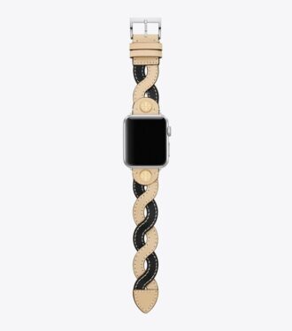Bracelet tressé pour Apple Watch®, cuir crème/noir, 38 mm – 40 mm