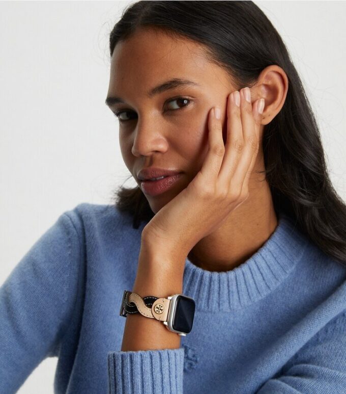 Bracelet tressé pour Apple Watch®, cuir crème/noir, 38 mm – 40 mm Bracelet tressé pour Apple Watch®, cuir crème/noir, 38 mm – 40 mm