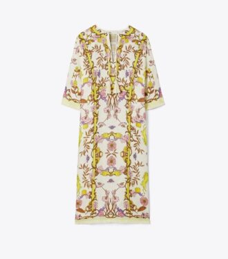 Caftan en gaze de lin imprimé