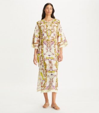 Caftan en gaze de lin imprimé