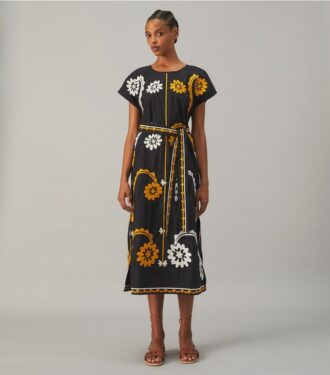 Caftan en popeline de coton brodé