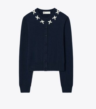 Cardigan brodé en mérinos et cachemire