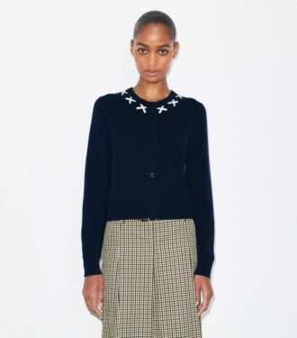 Cardigan brodé en mérinos et cachemire