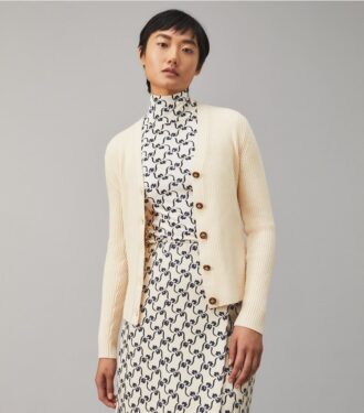 Cardigan côtelé en laine mérinos