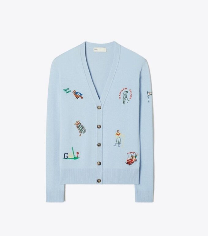 Cardigan de golf brodé en cachemire Cardigan de golf brodé en cachemire