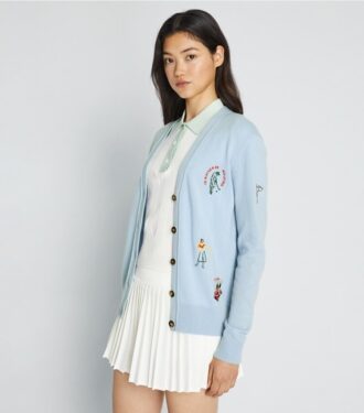 Cardigan de golf brodé en cachemire Cardigan de golf brodé en cachemire