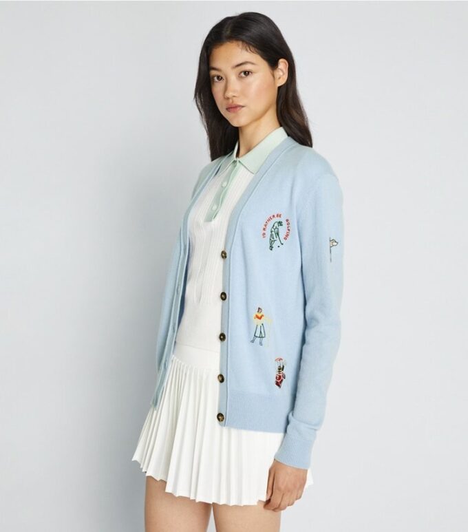 Cardigan de golf brodé en cachemire Cardigan de golf brodé en cachemire