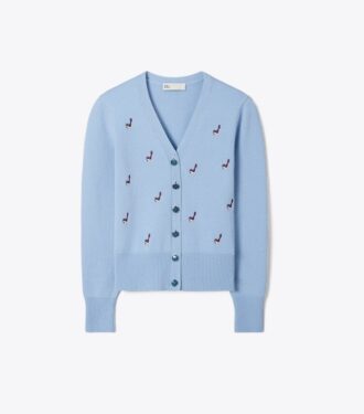 Cardigan en cachemire brodé d&rsquo;un oiseau