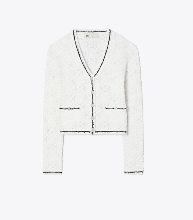 Cardigan en coton avec logo en dentelle Cardigan en coton avec logo en dentelle