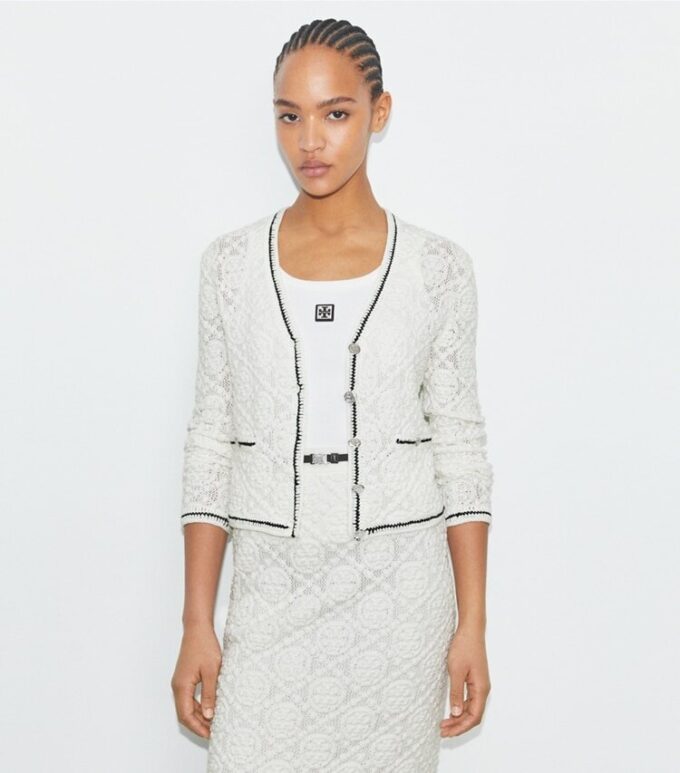 Cardigan en coton avec logo en dentelle Cardigan en coton avec logo en dentelle
