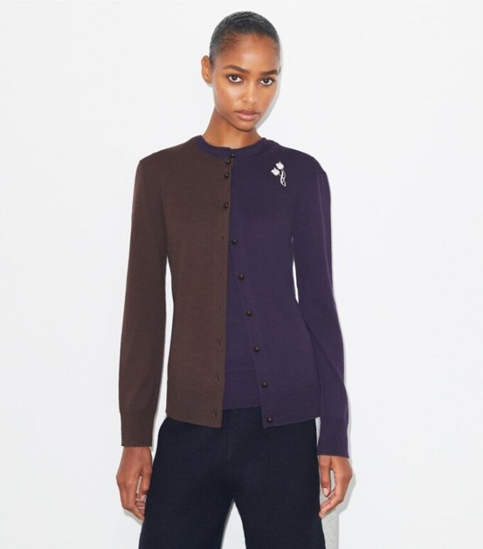 Cardigan en laine à broche color block Cardigan en laine à broche color block