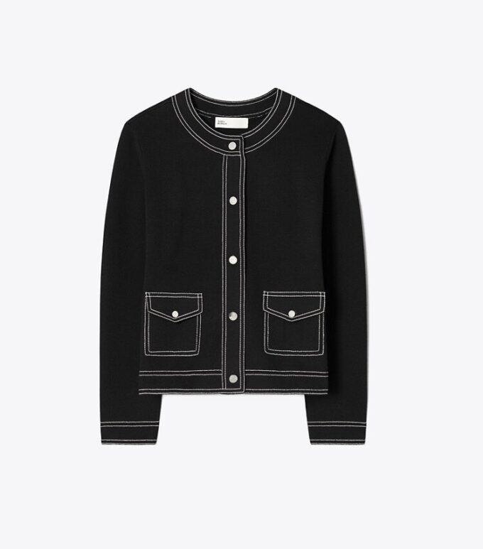 Cardigan en laine surpiqué Cardigan en laine surpiqué