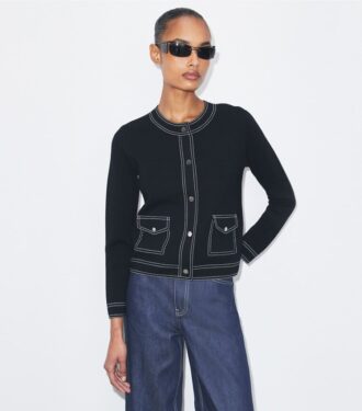 Cardigan en laine surpiqué