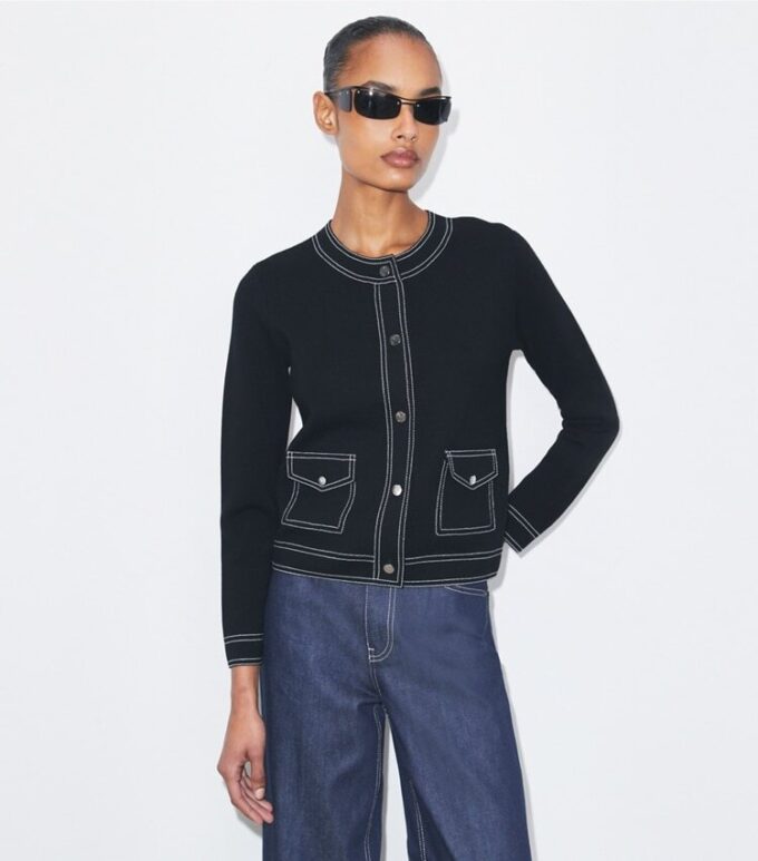 Cardigan en laine surpiqué Cardigan en laine surpiqué