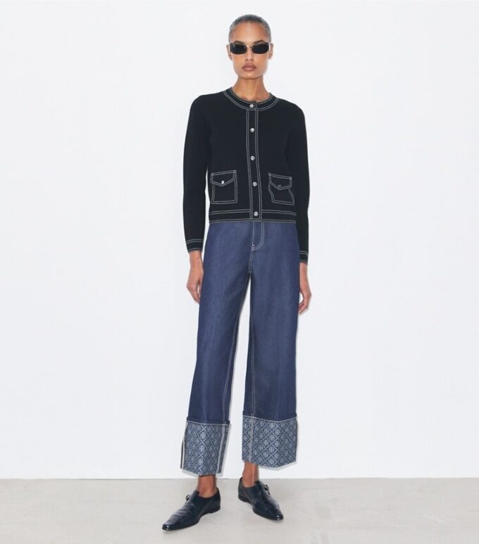 Cardigan en laine surpiqué Cardigan en laine surpiqué