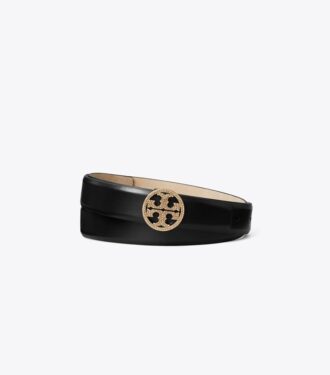 Ceinture en cuir lisse Miller avec logo pavé 1 pouce