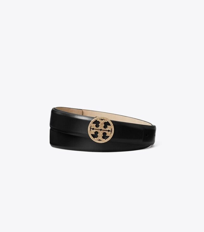 Ceinture en cuir lisse Miller avec logo pavé 1 pouce
