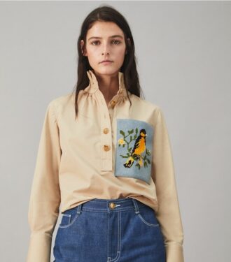 Chemise en popeline de coton brodée