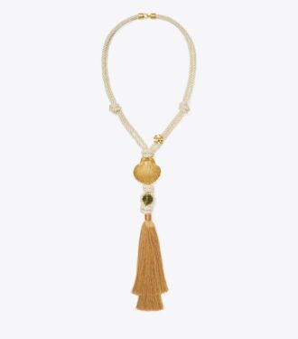 Collier pendentif à pompon en coquillage