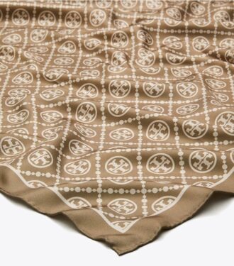 Foulard carré en soie double face T Monogramme