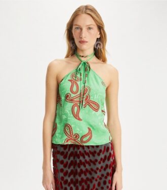 Haut à nœud en satin à motif cachemire