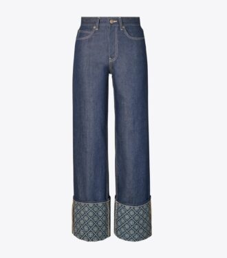 Jean droit à revers contrastés et T Monogram