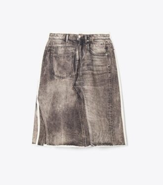 Jupe en denim déstructurée surimprimée