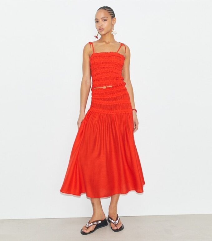 Jupe smockée en viscose