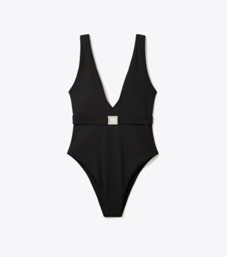 Maillot de bain à ceinture et logo