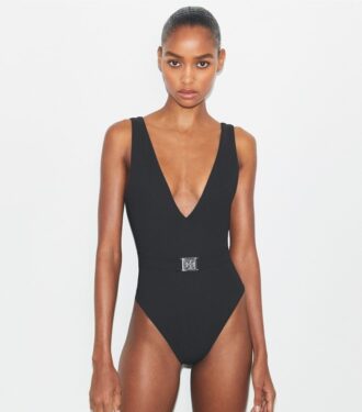 Maillot de bain à ceinture et logo