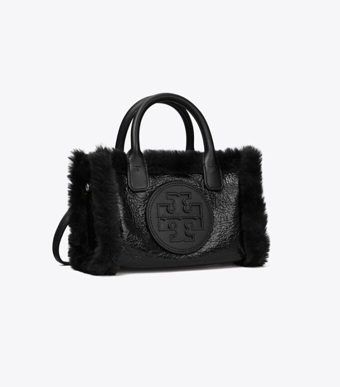 Mini sac fourre-tout Ella en cuir verni et peau lainée Mini sac fourre-tout Ella en cuir verni et peau lainée
