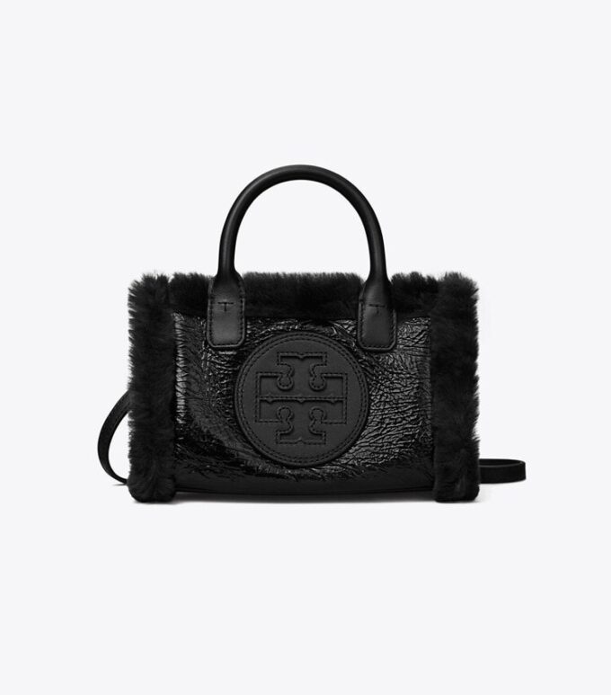 Mini sac fourre-tout Ella en cuir verni et peau lainée Mini sac fourre-tout Ella en cuir verni et peau lainée