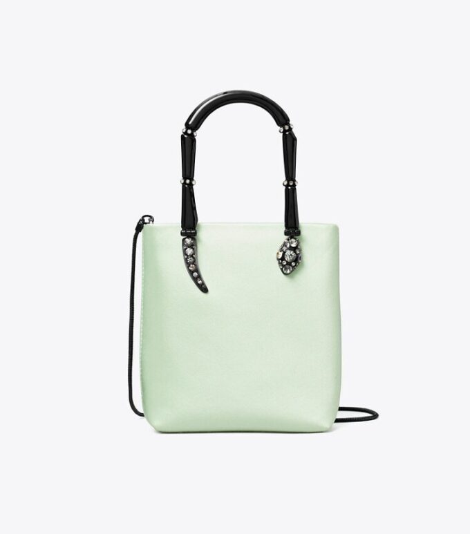 Mini sac fourre-tout en satin avec poignées serpent Mini sac fourre-tout en satin avec poignées serpent