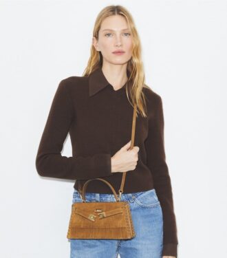 Mini sac à main Lee Radziwill en daim à franges et poignée supérieure