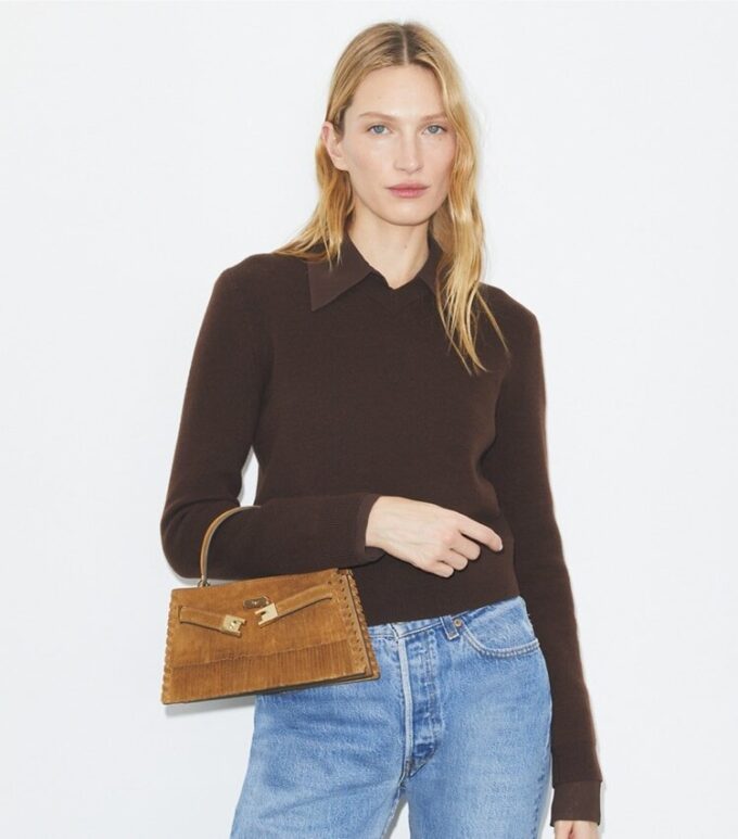 Mini sac à main Lee Radziwill en daim à franges et poignée supérieure Mini sac à main Lee Radziwill en daim à franges et poignée supérieure
