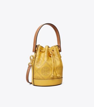 Mini sac seau en cuir perforé T Monogram