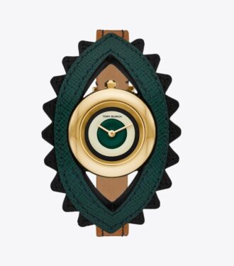 Montre-bracelet Evil Eye, cuir Luggage/vert, 27 mm