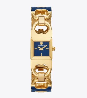 Montre Double T Link, acier inoxydable doré/bleu marine