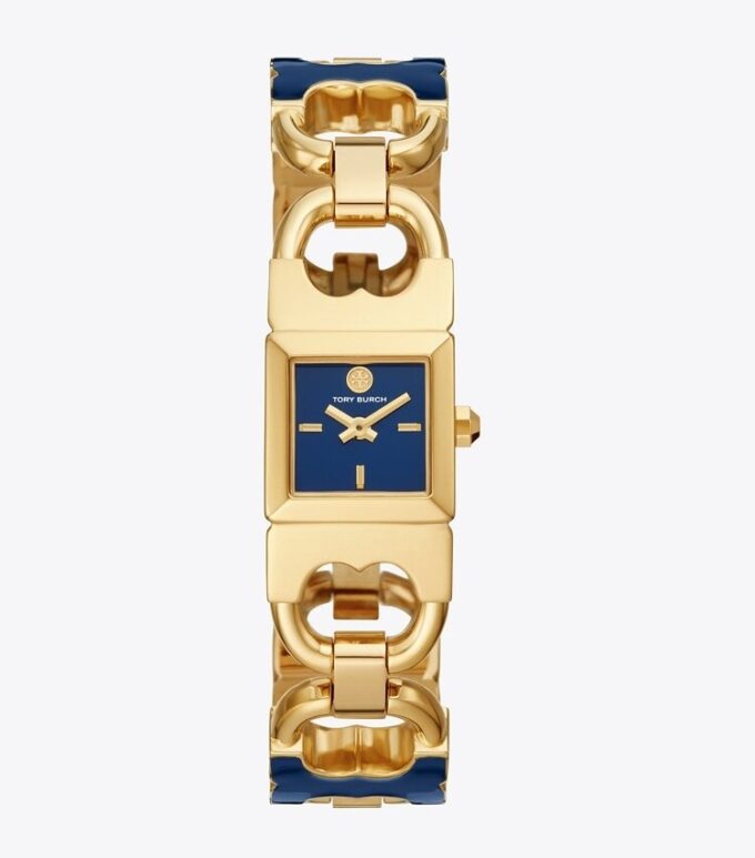 Montre Double T Link, acier inoxydable doré/bleu marine Montre Double T Link, acier inoxydable doré/bleu marine