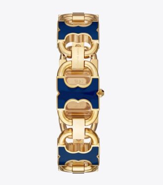 Montre Double T Link, acier inoxydable doré/bleu marine