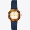 Montre Sawyer octogonale, cuir bleu marine/acier inoxydable doré, 28 x 32 mm Montre Sawyer octogonale, cuir bleu marine/acier inoxydable doré, 28 x 32 mm