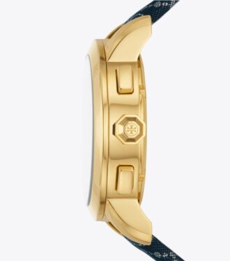 Montre Tory T Monogram, cuir/acier inoxydable doré