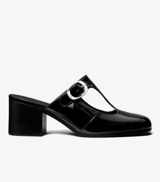 Mules à talons et bride en T violettes