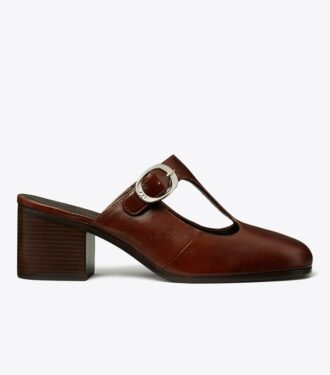 Mules à talons et bride en T violettes