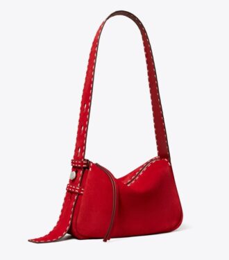 Petit sac à bandoulière Romy en daim avec surpiqûres