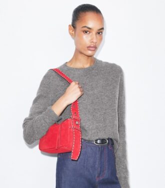 Petit sac à bandoulière Romy en daim avec surpiqûres